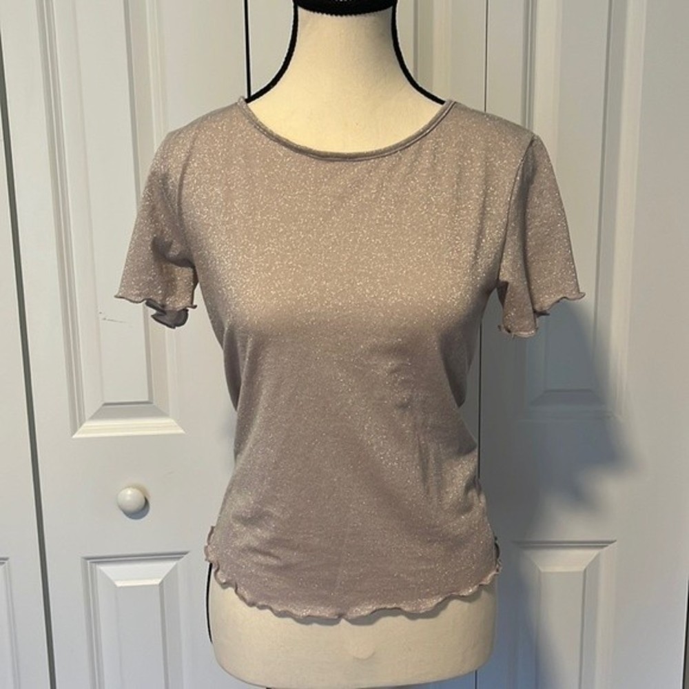 Express Short Sleeve Shirt Womans Small white and silver
